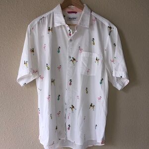 Tommy Bahama White Casual Button Down Shirt with Tropical Print Size L